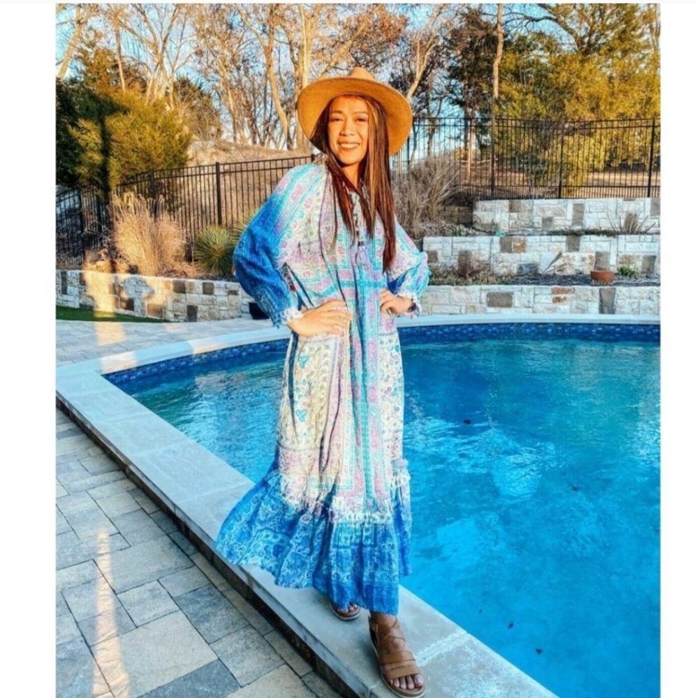 Zara * Printed Blue Maxi Midi Flowy Boho Dress